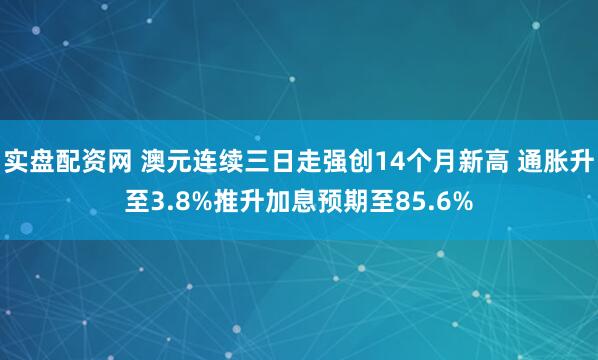 实盘配资网 澳元连续三日走强创14个月新高 通胀升至3.8%推升加息预期至85.6%